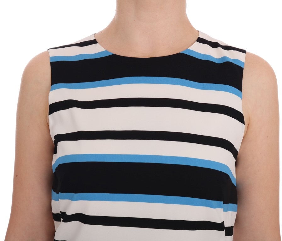 Dolce & Gabbana Blue White Striped Silk Stretch Shift Dress Divers