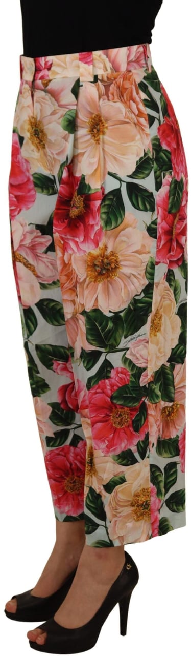 Dolce & Gabbana Multicolor Flora Printed High Waist Cropped Trouser Pants Divers