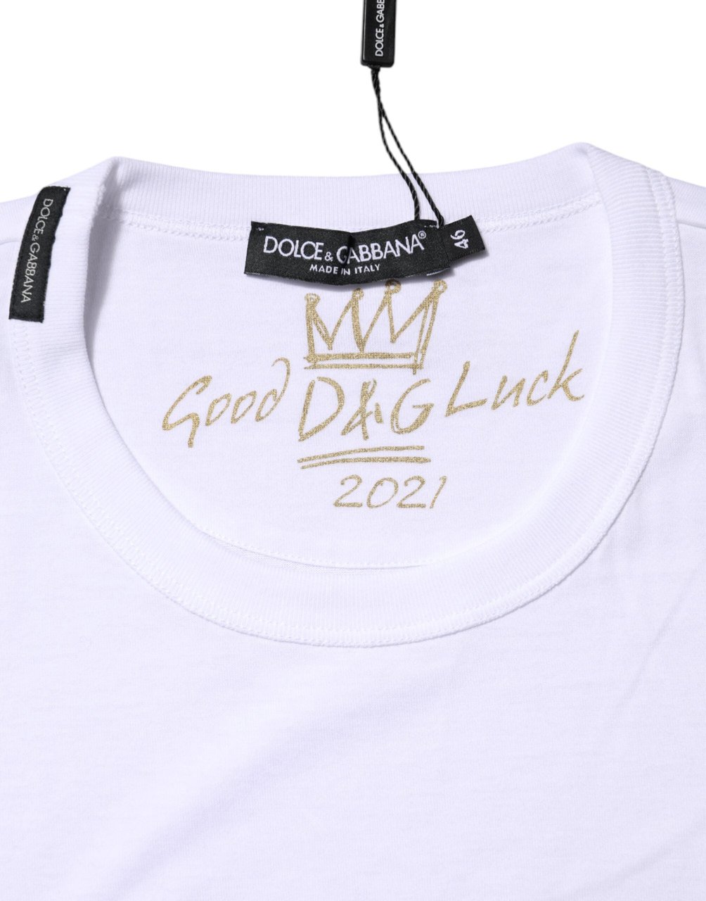 Dolce & Gabbana White Cotton Goodluck 2022 Crew Neck T-shirt Groen