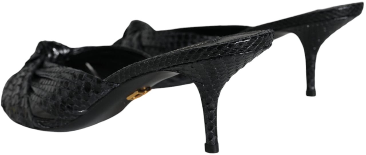 Dolce & Gabbana Black Leather Heels Slides Sandals Shoes Zwart