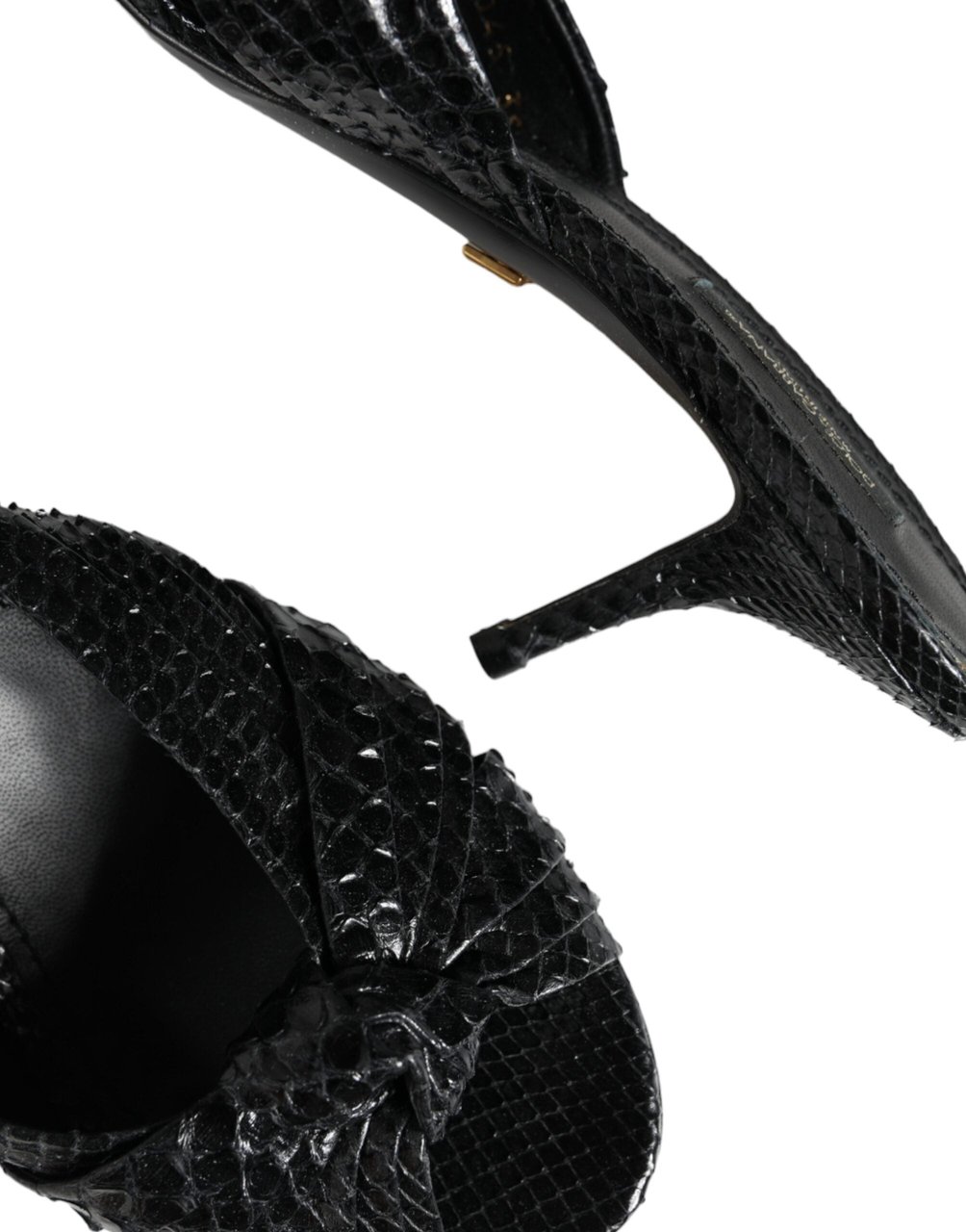Dolce & Gabbana Black Leather Heels Slides Sandals Shoes Zwart