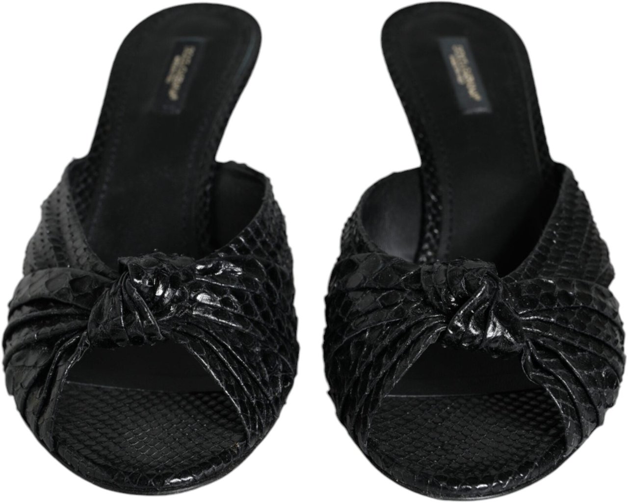 Dolce & Gabbana Black Leather Heels Slides Sandals Shoes Zwart