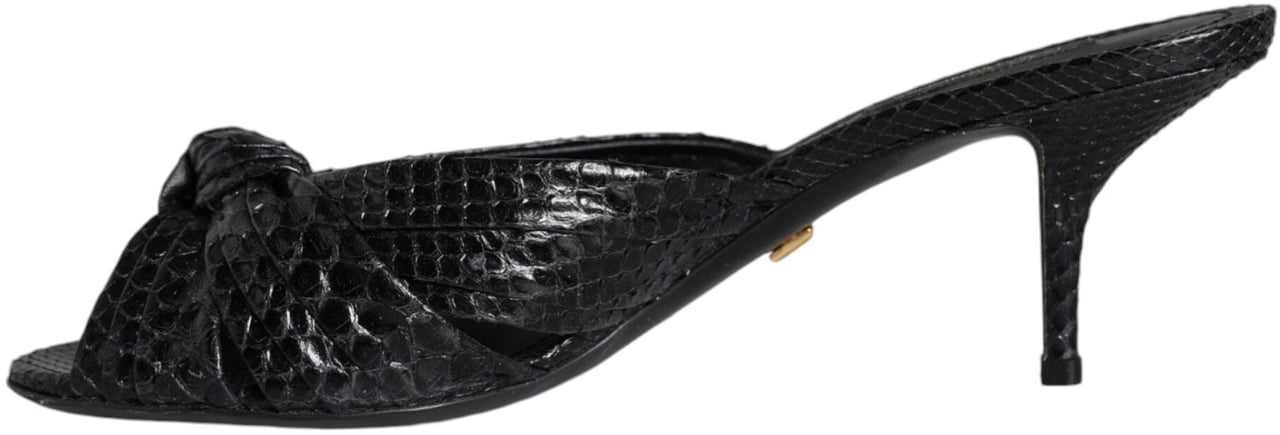 Dolce & Gabbana Black Leather Heels Slides Sandals Shoes Zwart
