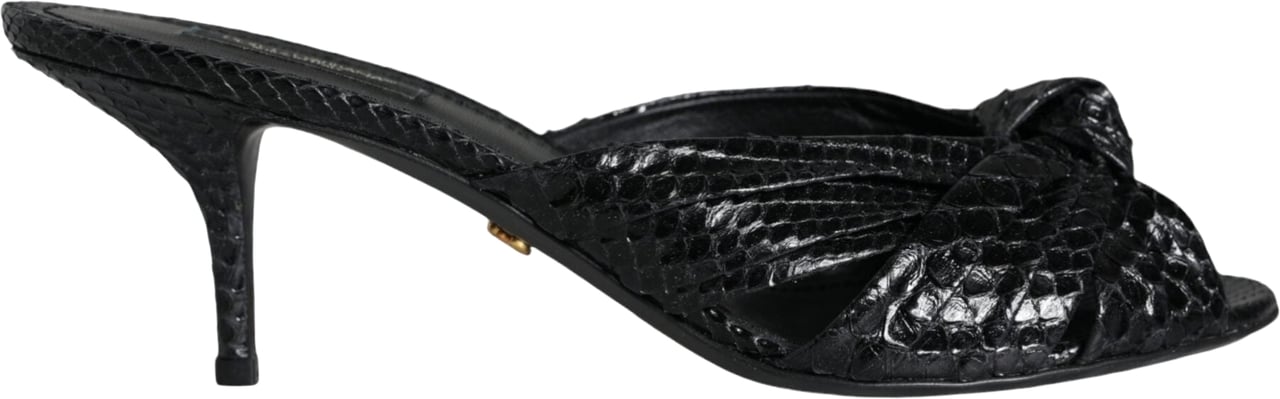 Dolce & Gabbana Black Leather Heels Slides Sandals Shoes Zwart