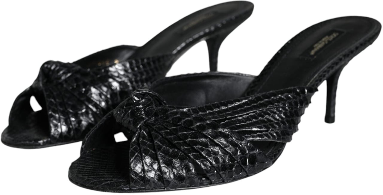 Dolce & Gabbana Black Leather Heels Slides Sandals Shoes Zwart