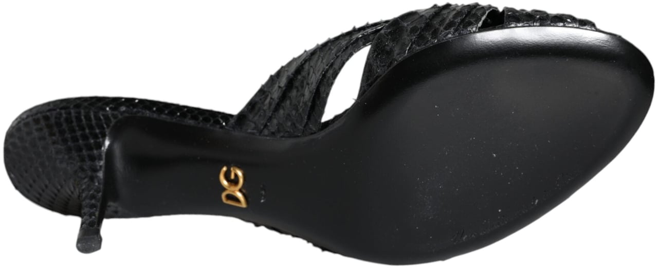 Dolce & Gabbana Black Leather Heels Slides Sandals Shoes Zwart