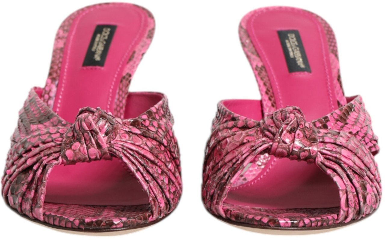 Dolce & Gabbana Pink Leather Heels Slides Sandals Shoes Roze