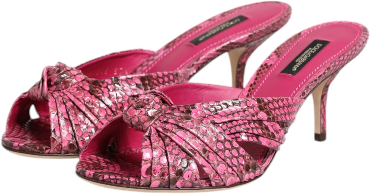 Dolce & Gabbana Pink Leather Heels Slides Sandals Shoes Roze
