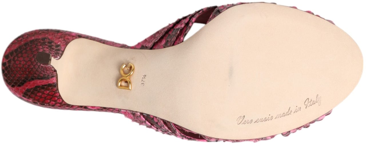 Dolce & Gabbana Pink Leather Heels Slides Sandals Shoes Roze