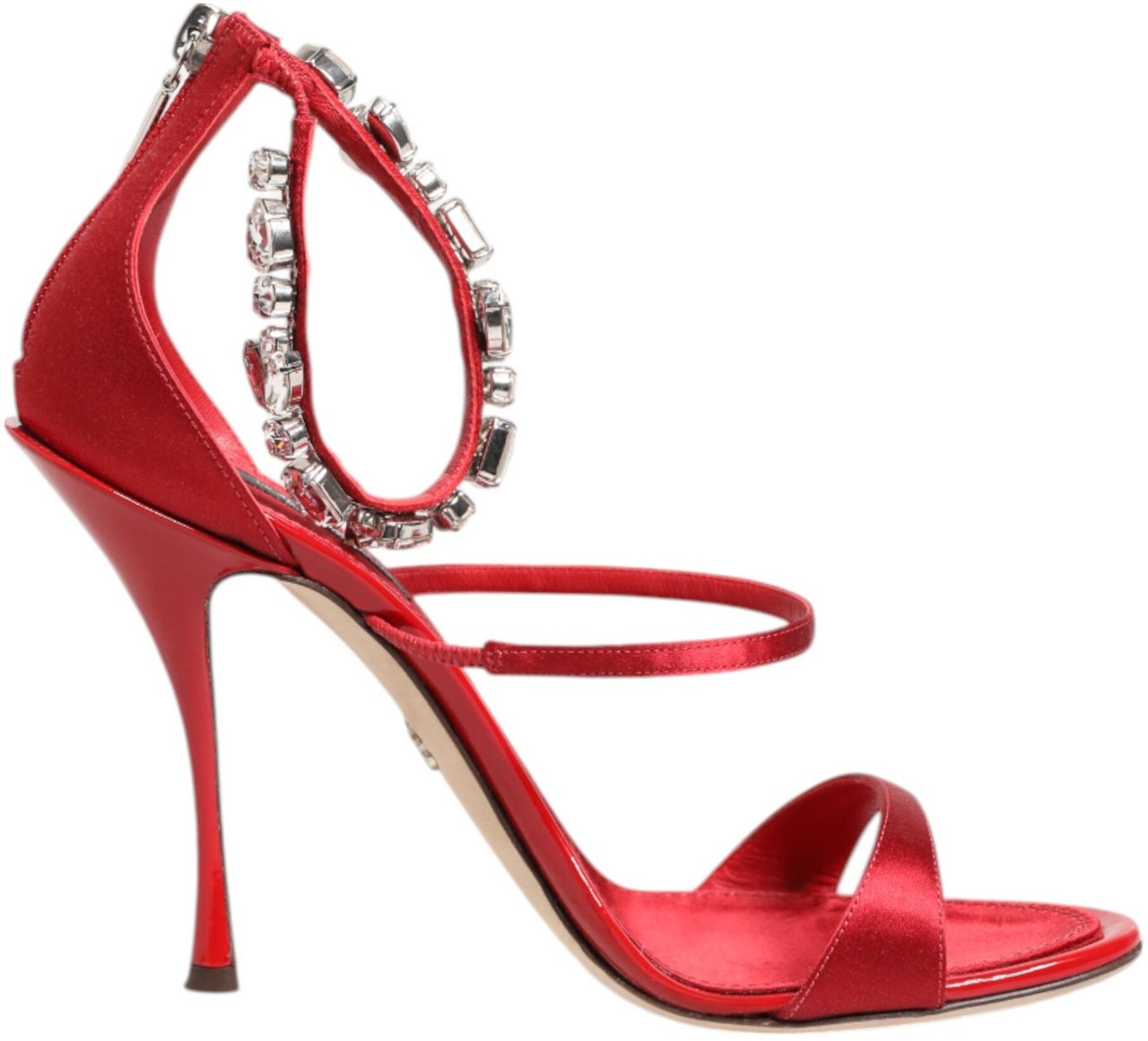 Dolce & Gabbana Red Satin Crystals Keira Sandals Heels Shoes Rood