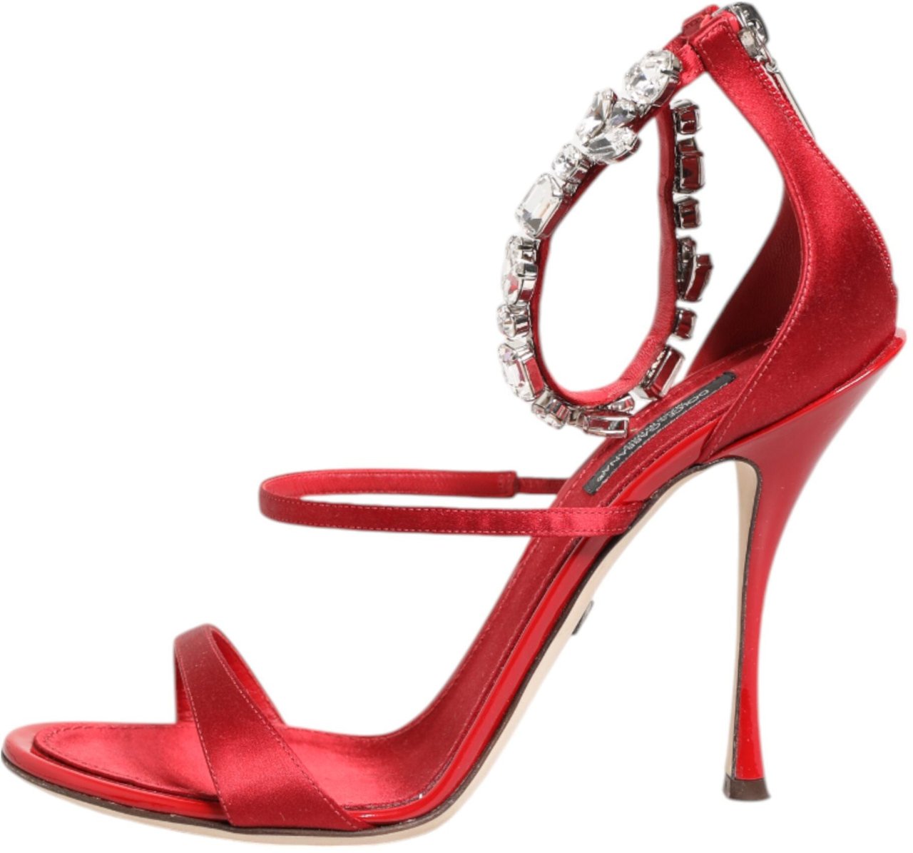 Dolce & Gabbana Red Satin Crystals Keira Sandals Heels Shoes Rood