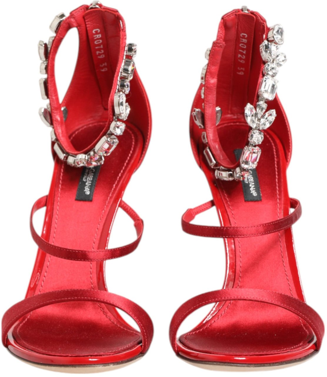 Dolce & Gabbana Red Satin Crystals Keira Sandals Heels Shoes Rood