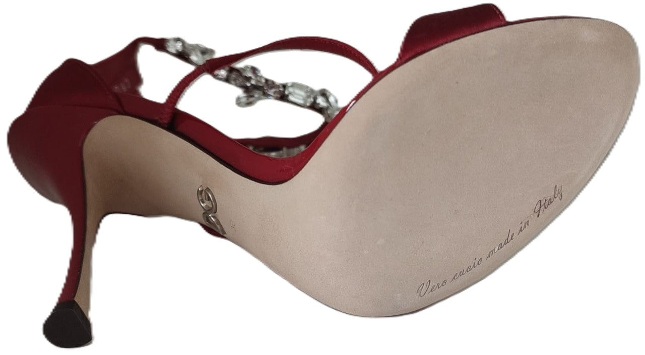 Dolce & Gabbana Red Satin Crystals Keira Sandals Heels Shoes Rood