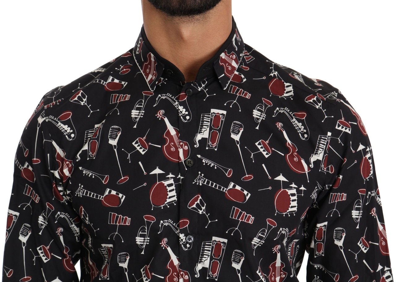 Dolce & Gabbana Black Musical Instrument Slim fit Shirt Zwart