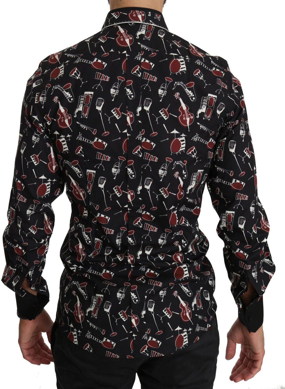 Dolce & Gabbana Black Musical Instrument Slim fit Shirt Zwart