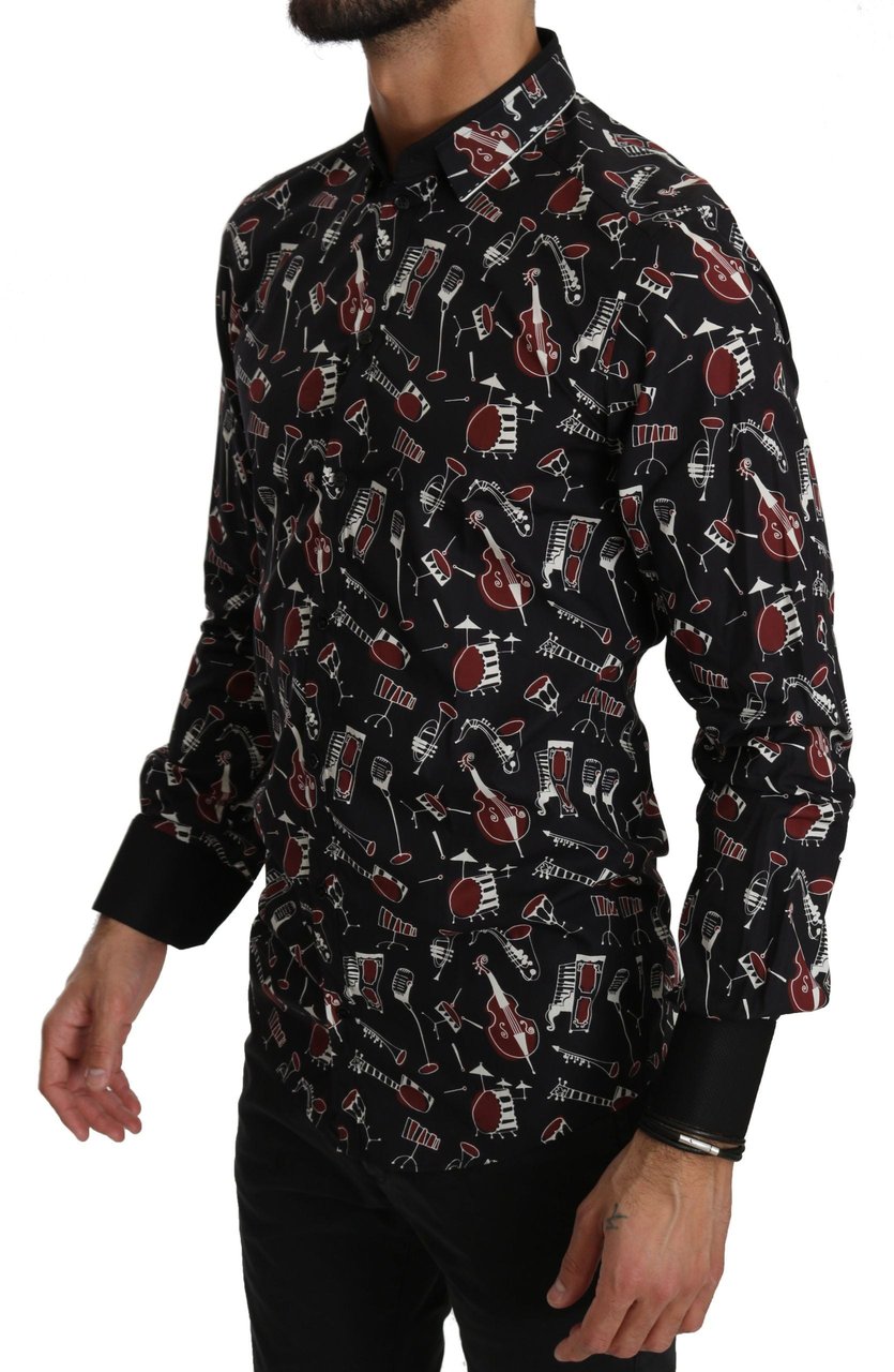 Dolce & Gabbana Black Musical Instrument Slim fit Shirt Zwart
