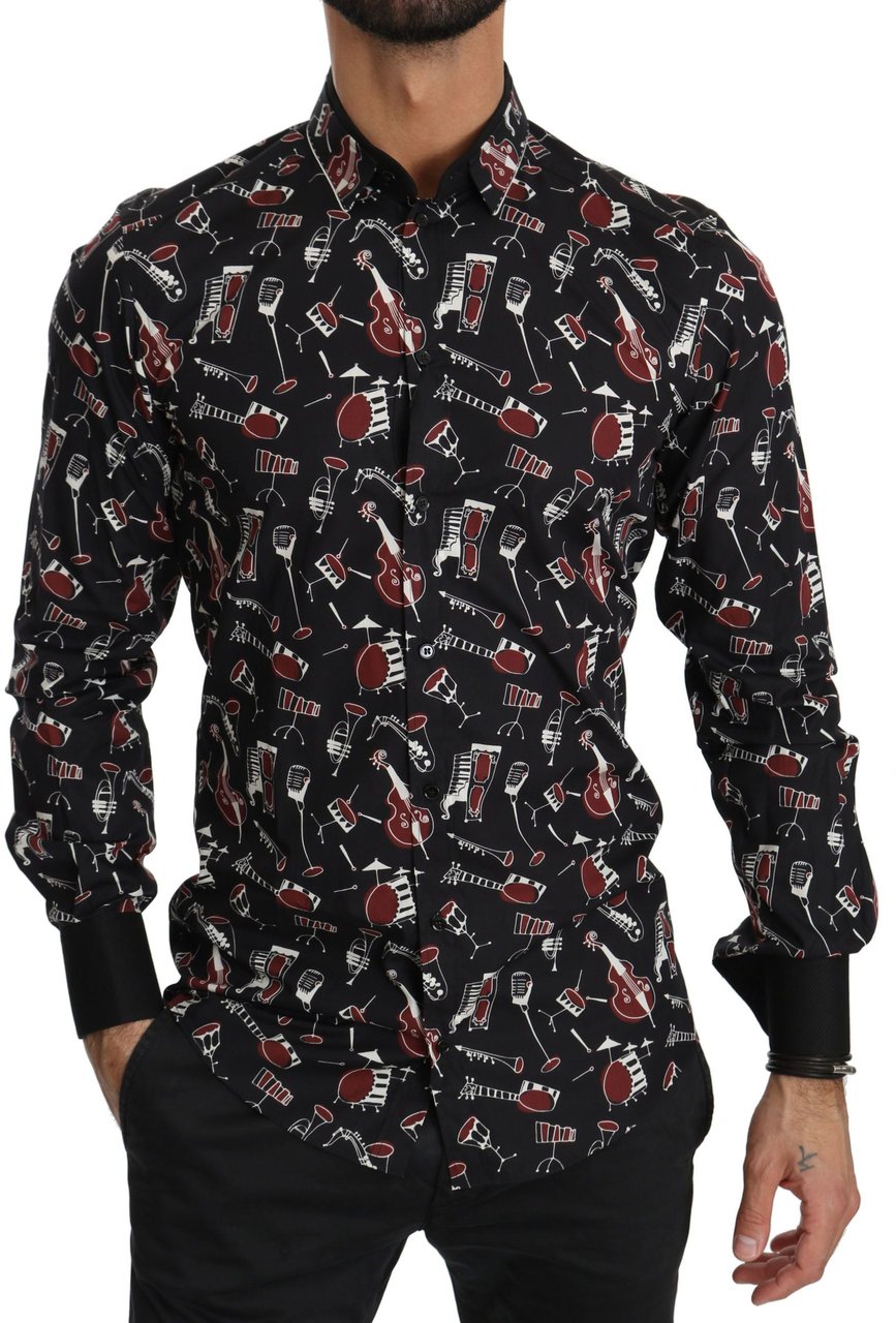 Dolce & Gabbana Black Musical Instrument Slim fit Shirt Zwart