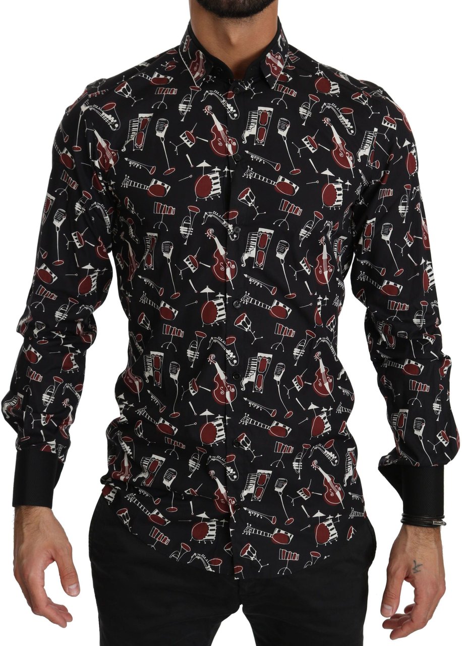 Dolce & Gabbana Black Musical Instrument Slim fit Shirt Zwart