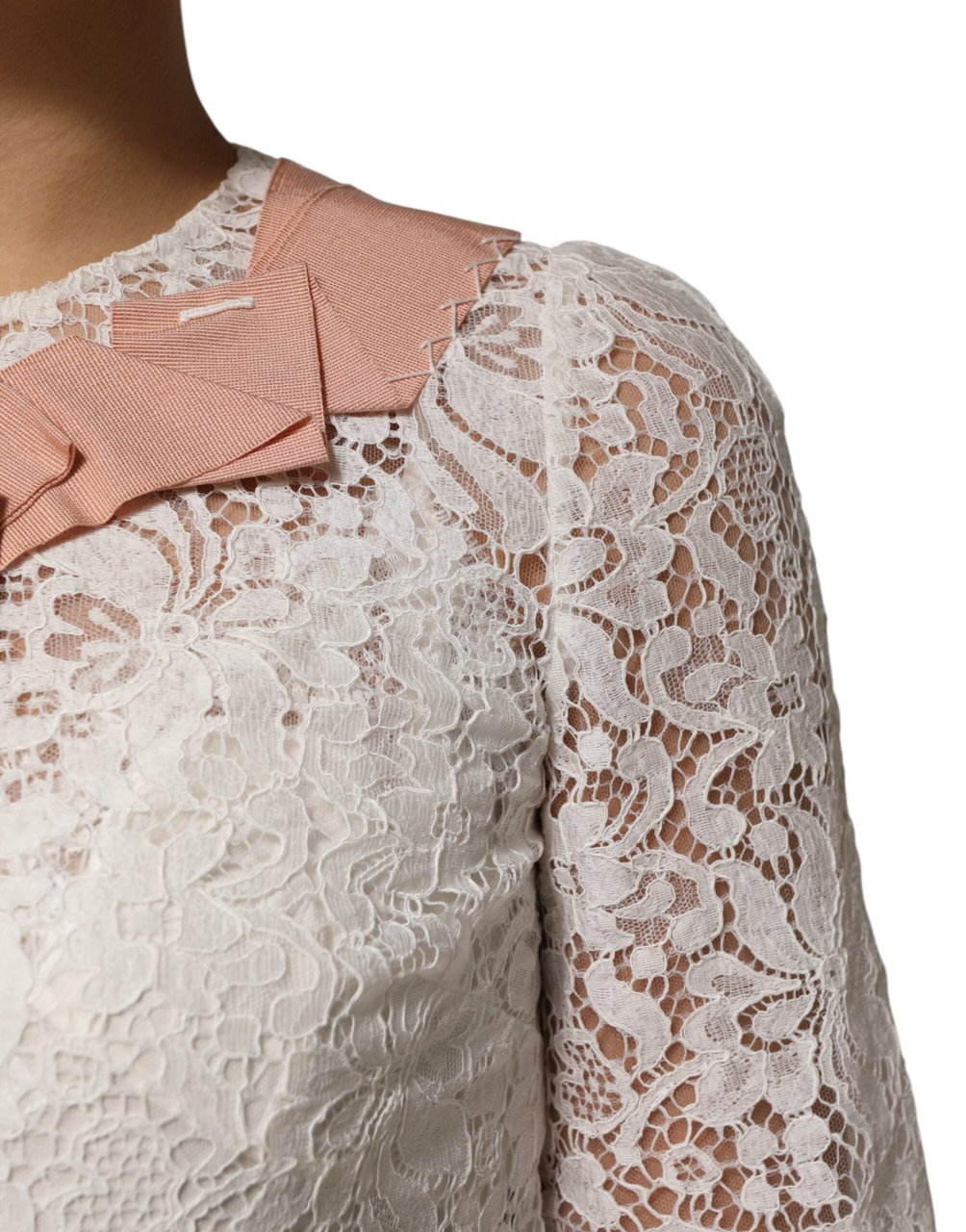 Dolce & Gabbana White Floral Lace Short Sleeves Blouse Top Wit
