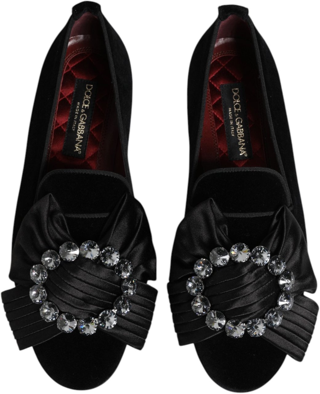 Dolce & Gabbana Black VATICANO Crystal Ribbon Slip On Shoes Zwart