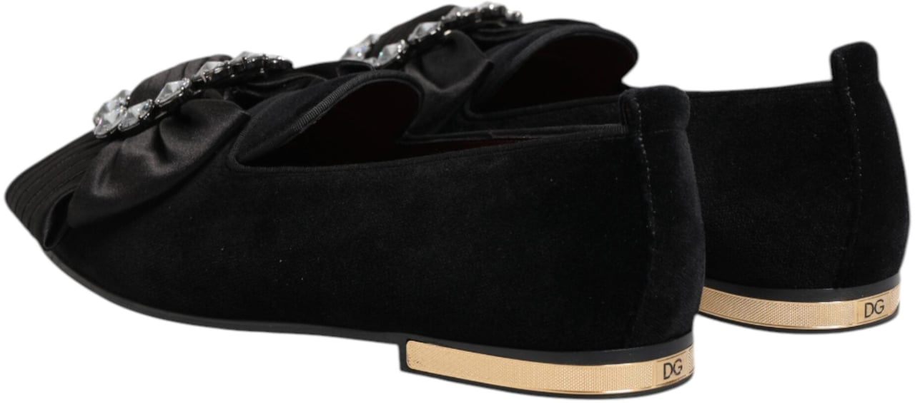 Dolce & Gabbana Black VATICANO Crystal Ribbon Slip On Shoes Zwart