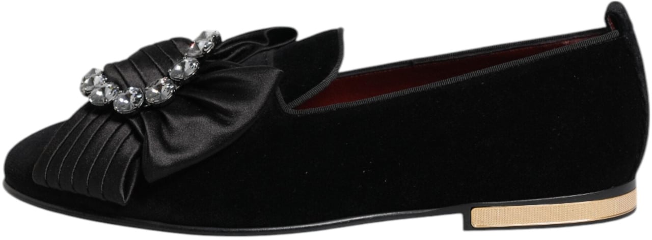 Dolce & Gabbana Black VATICANO Crystal Ribbon Slip On Shoes Zwart