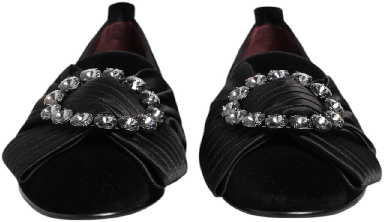 Dolce & Gabbana Black VATICANO Crystal Ribbon Slip On Shoes Zwart