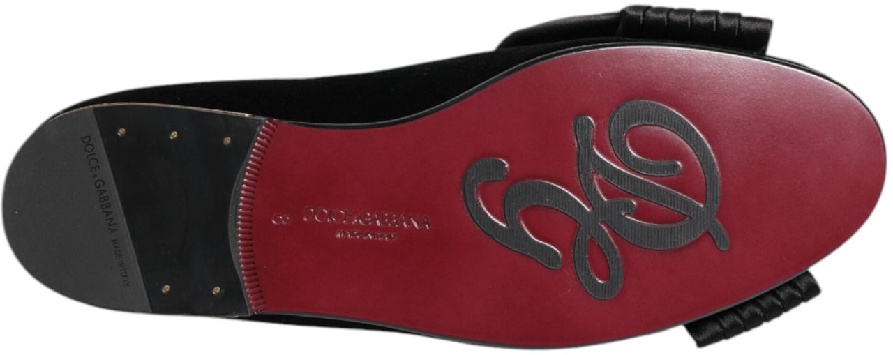 Dolce & Gabbana Black VATICANO Crystal Ribbon Slip On Shoes Zwart