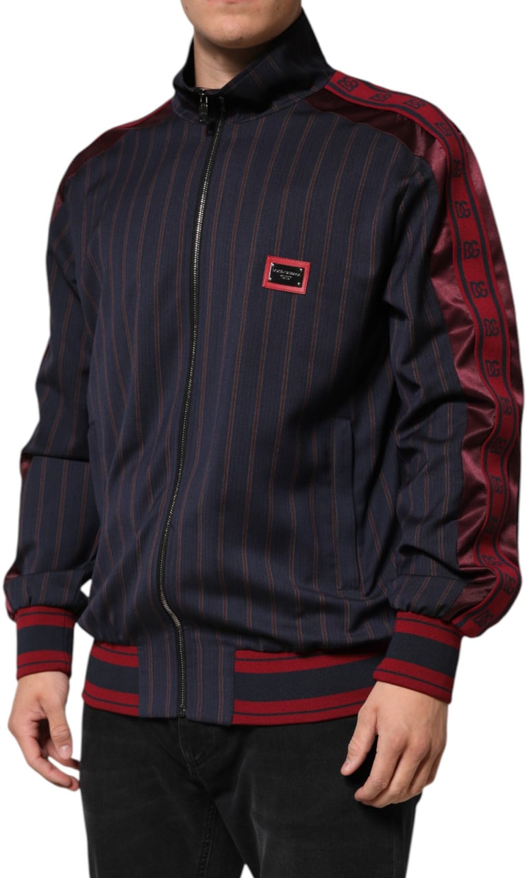 Dolce & Gabbana Blue Red Striped Logo Plaque Full Zip Jacket Divers