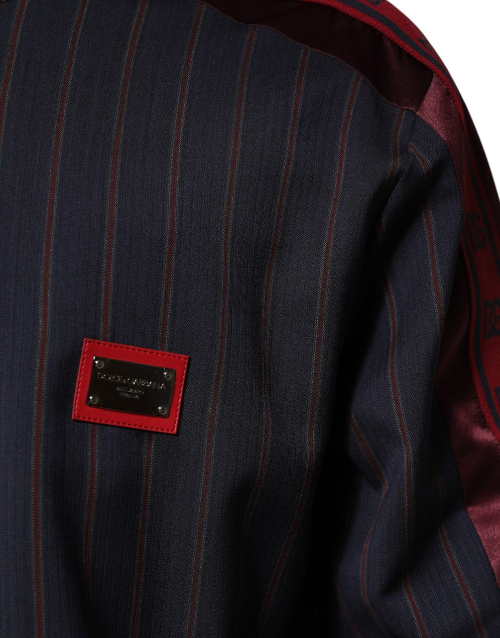 Dolce & Gabbana Blue Red Striped Logo Plaque Full Zip Jacket Divers