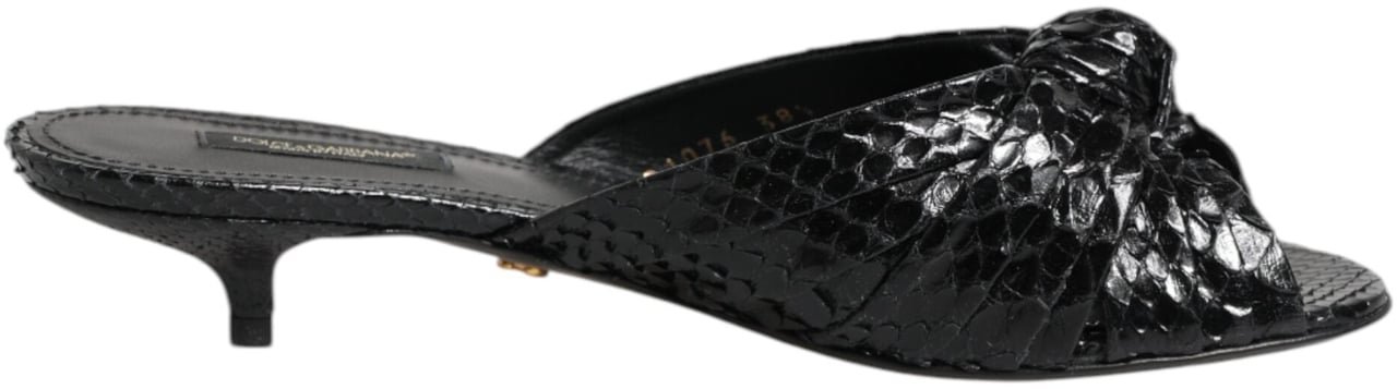 Dolce & Gabbana Black Leather Heels Slides Sandals Shoes Zwart