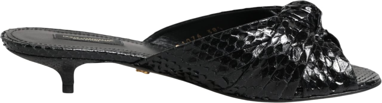 Dolce & Gabbana Black Leather Heels Slides Sandals Shoes Zwart