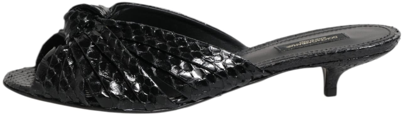 Dolce & Gabbana Black Leather Heels Slides Sandals Shoes Zwart