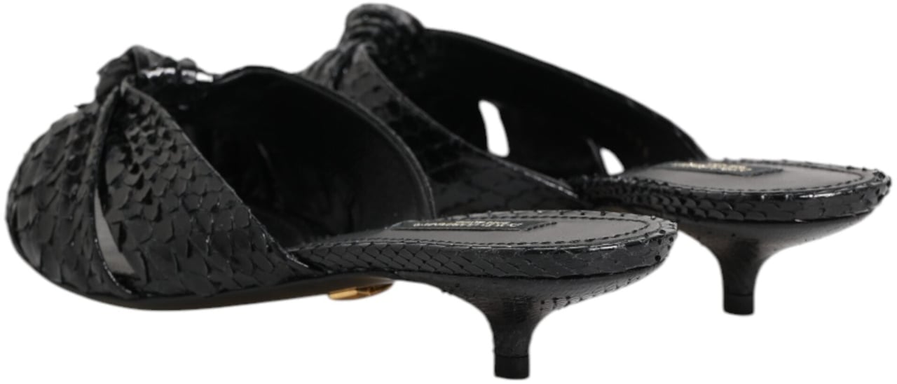 Dolce & Gabbana Black Leather Heels Slides Sandals Shoes Zwart