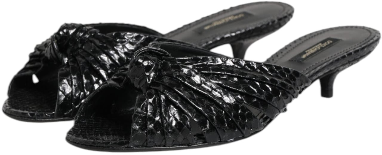 Dolce & Gabbana Black Leather Heels Slides Sandals Shoes Zwart