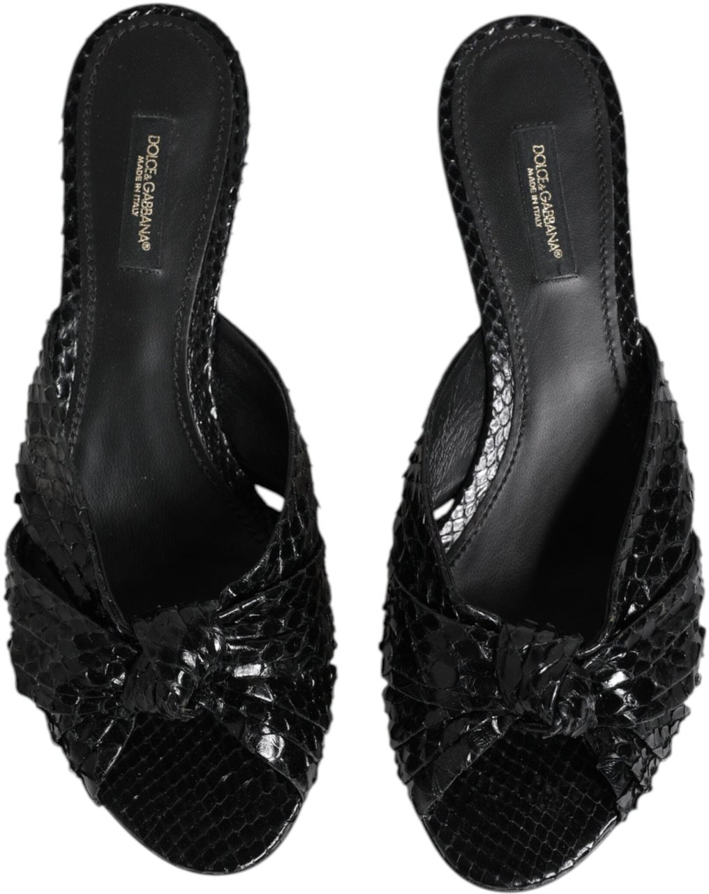 Dolce & Gabbana Black Leather Heels Slides Sandals Shoes Zwart