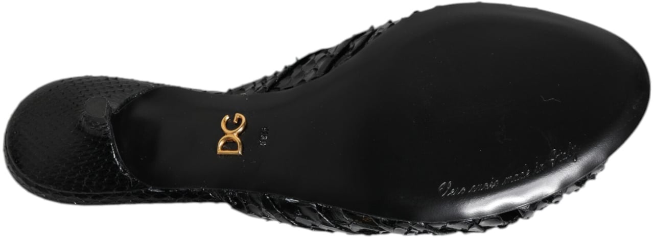 Dolce & Gabbana Black Leather Heels Slides Sandals Shoes Zwart