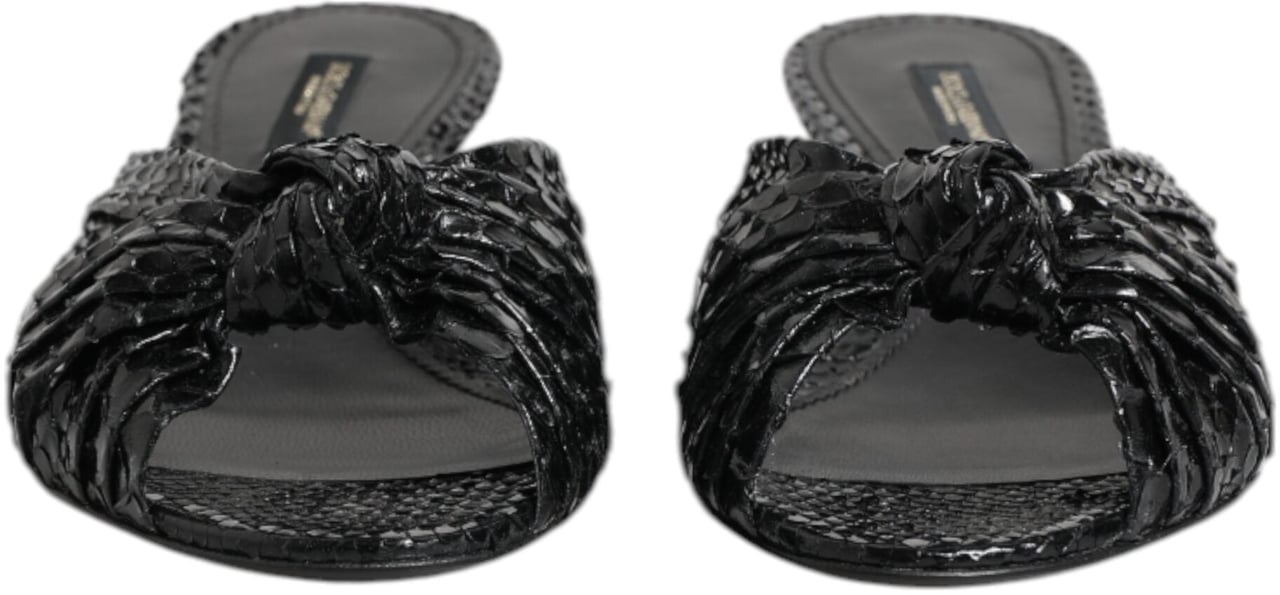 Dolce & Gabbana Black Leather Heels Slides Sandals Shoes Zwart