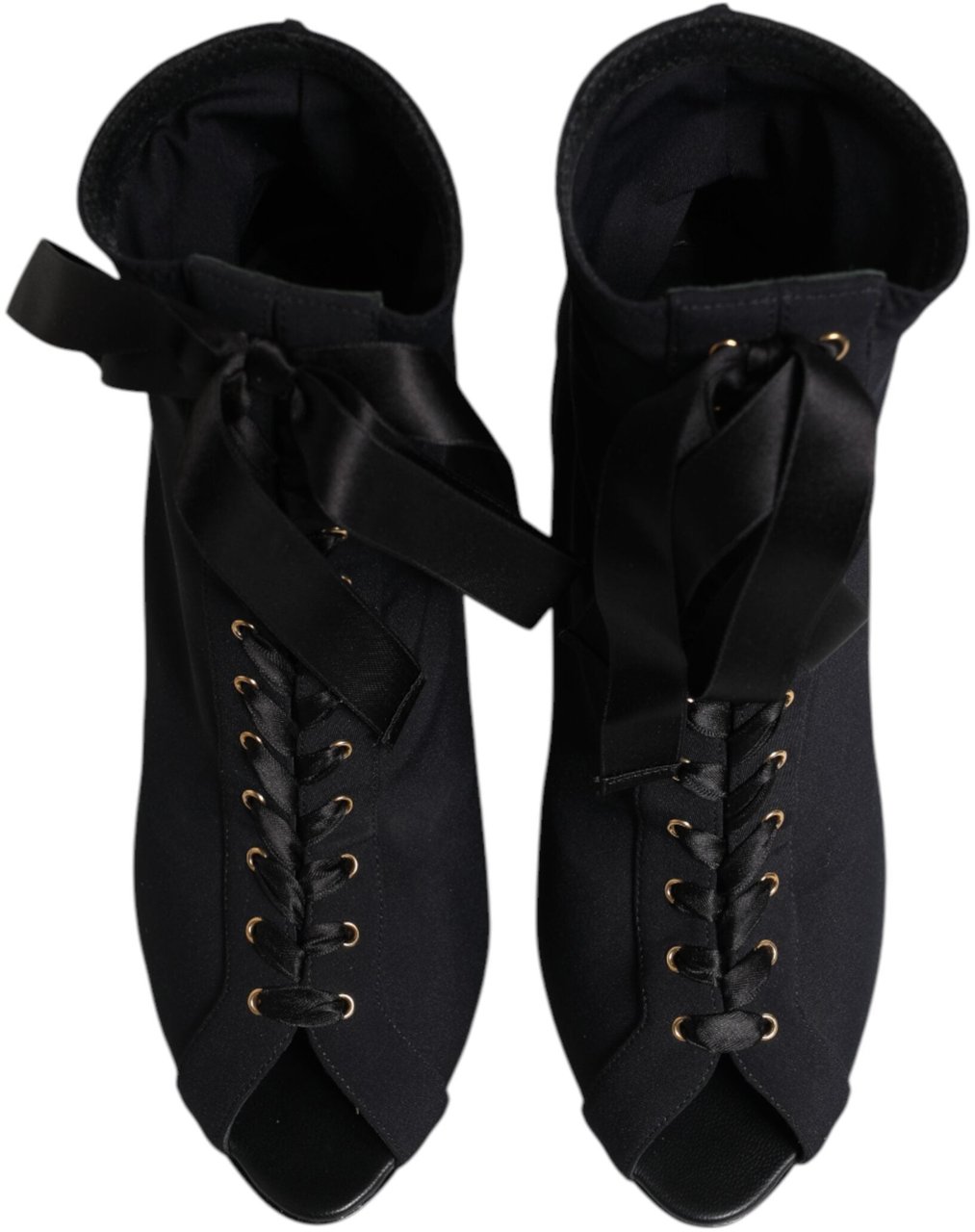 Dolce & Gabbana Black Stiletto Heels Lace Up Boots Shoes Zwart