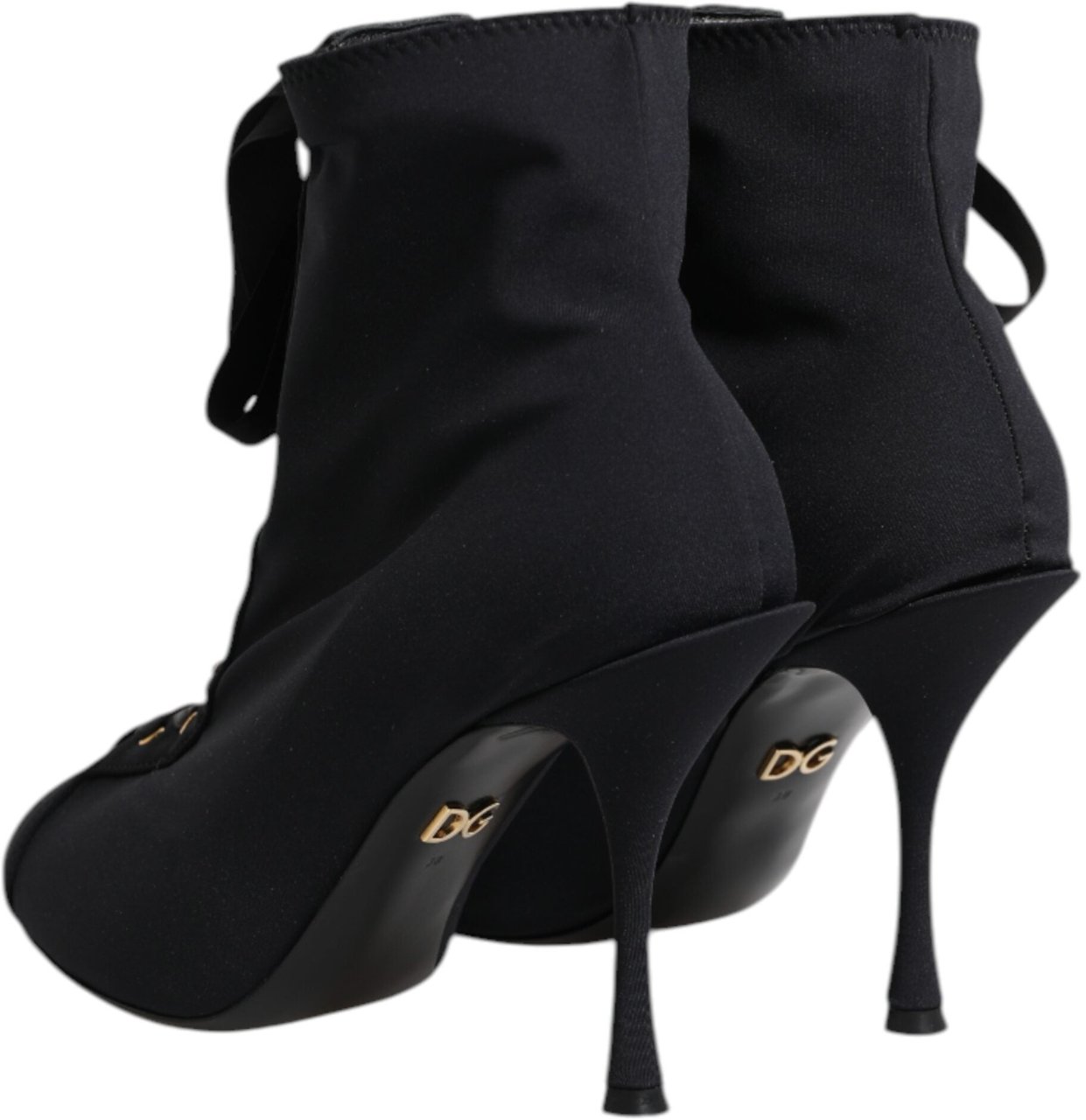 Dolce & Gabbana Black Stiletto Heels Lace Up Boots Shoes Zwart