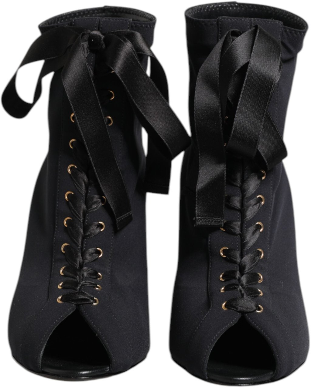 Dolce & Gabbana Black Stiletto Heels Lace Up Boots Shoes Zwart