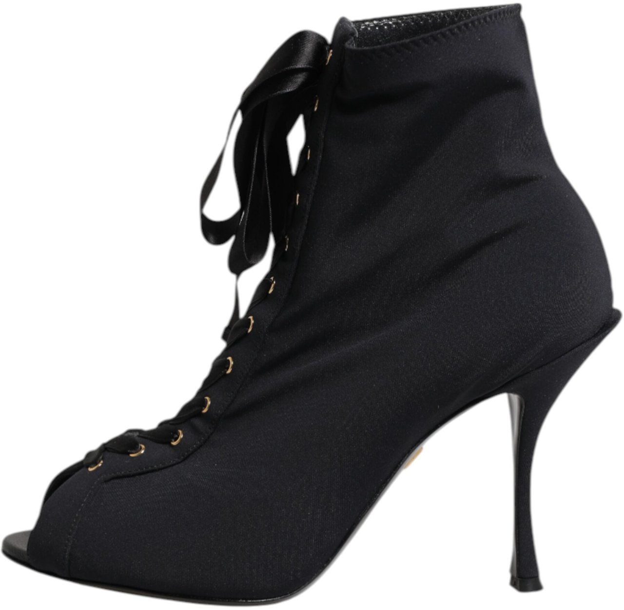 Dolce & Gabbana Black Stiletto Heels Lace Up Boots Shoes Zwart