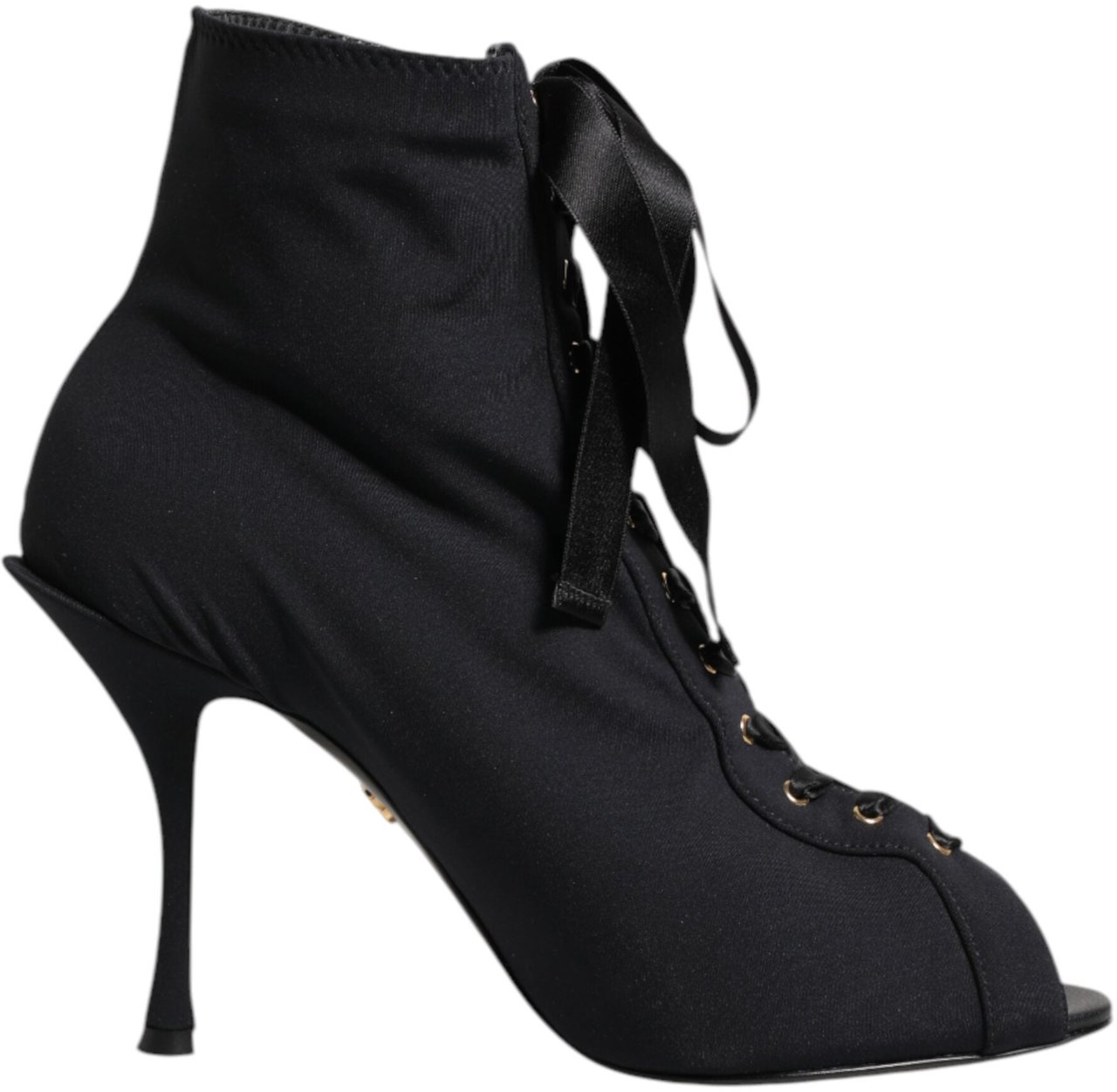 Dolce & Gabbana Black Stiletto Heels Lace Up Boots Shoes Zwart