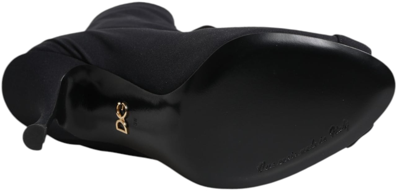 Dolce & Gabbana Black Stiletto Heels Lace Up Boots Shoes Zwart