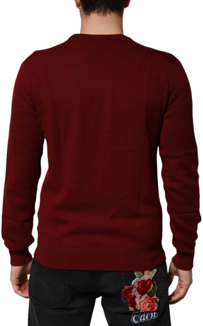 Dolce & Gabbana Burgundy Cashmere Lion Crest Pullover Sweater Maroon