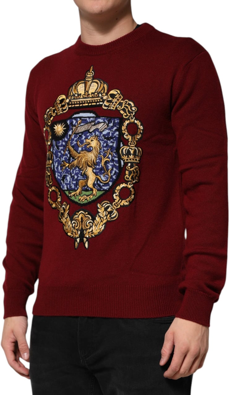 Dolce & Gabbana Burgundy Cashmere Lion Crest Pullover Sweater Maroon