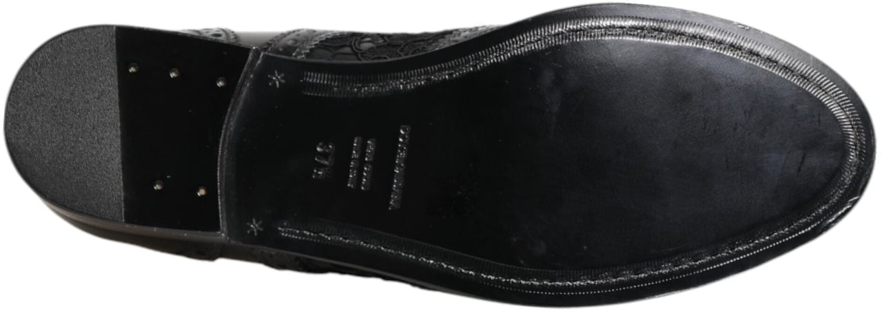 Dolce & Gabbana Black Leather Floral Lace Dress Formal Shoes Zwart