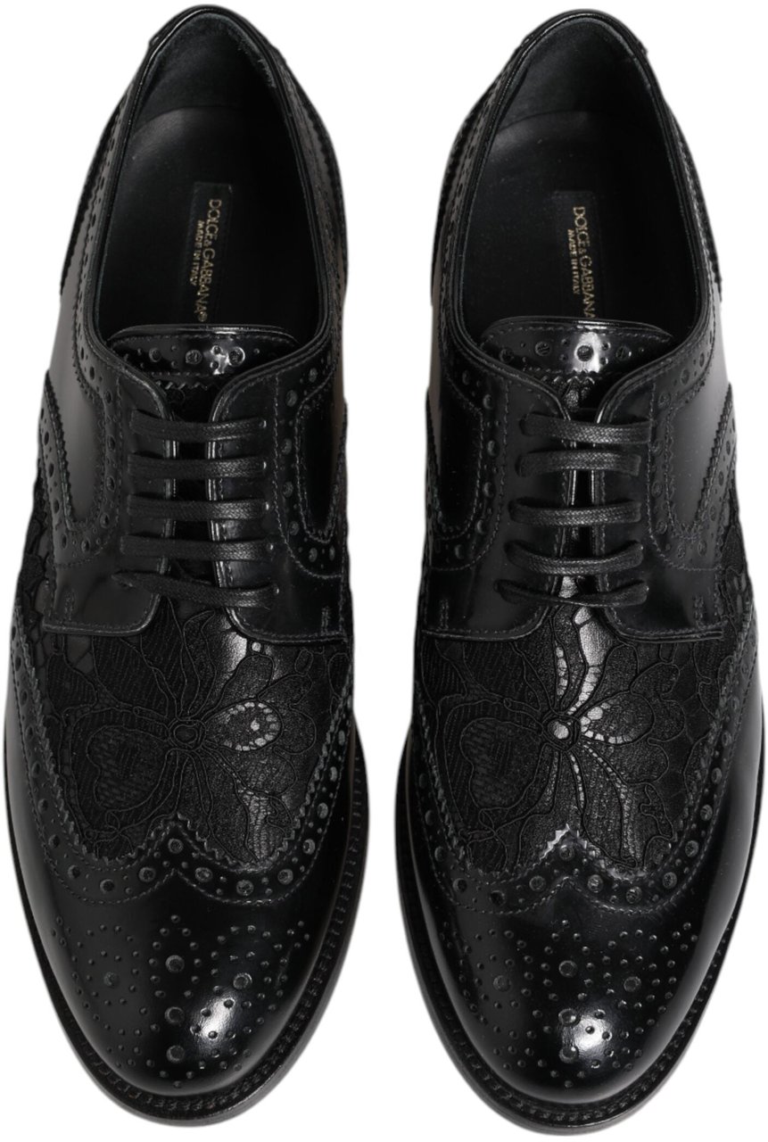 Dolce & Gabbana Black Leather Floral Lace Dress Formal Shoes Zwart