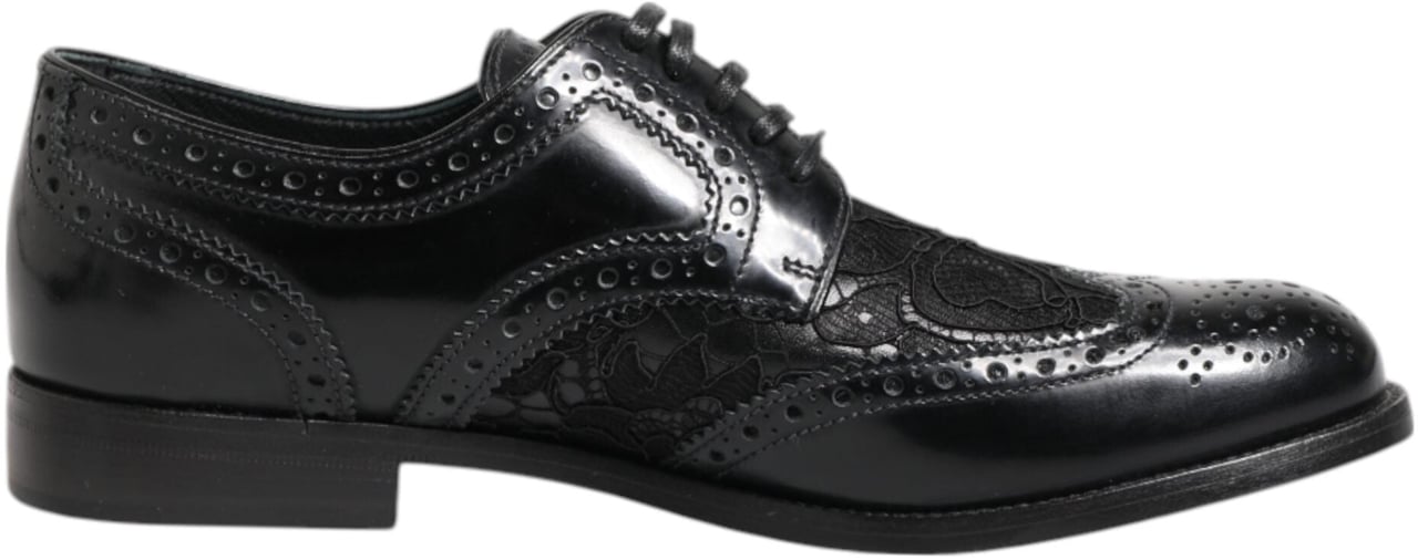 Dolce & Gabbana Black Leather Floral Lace Dress Formal Shoes Zwart