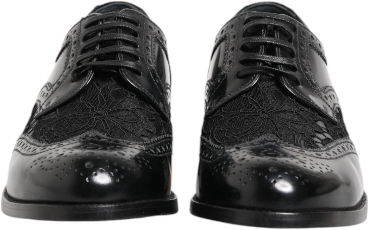 Dolce & Gabbana Black Leather Floral Lace Dress Formal Shoes Zwart